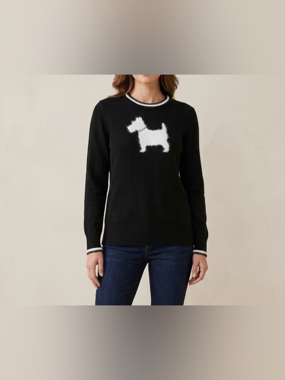 NWT Charter Club Black Scottie Dog Knit Crewneck Sweater Women's Size L Novelty